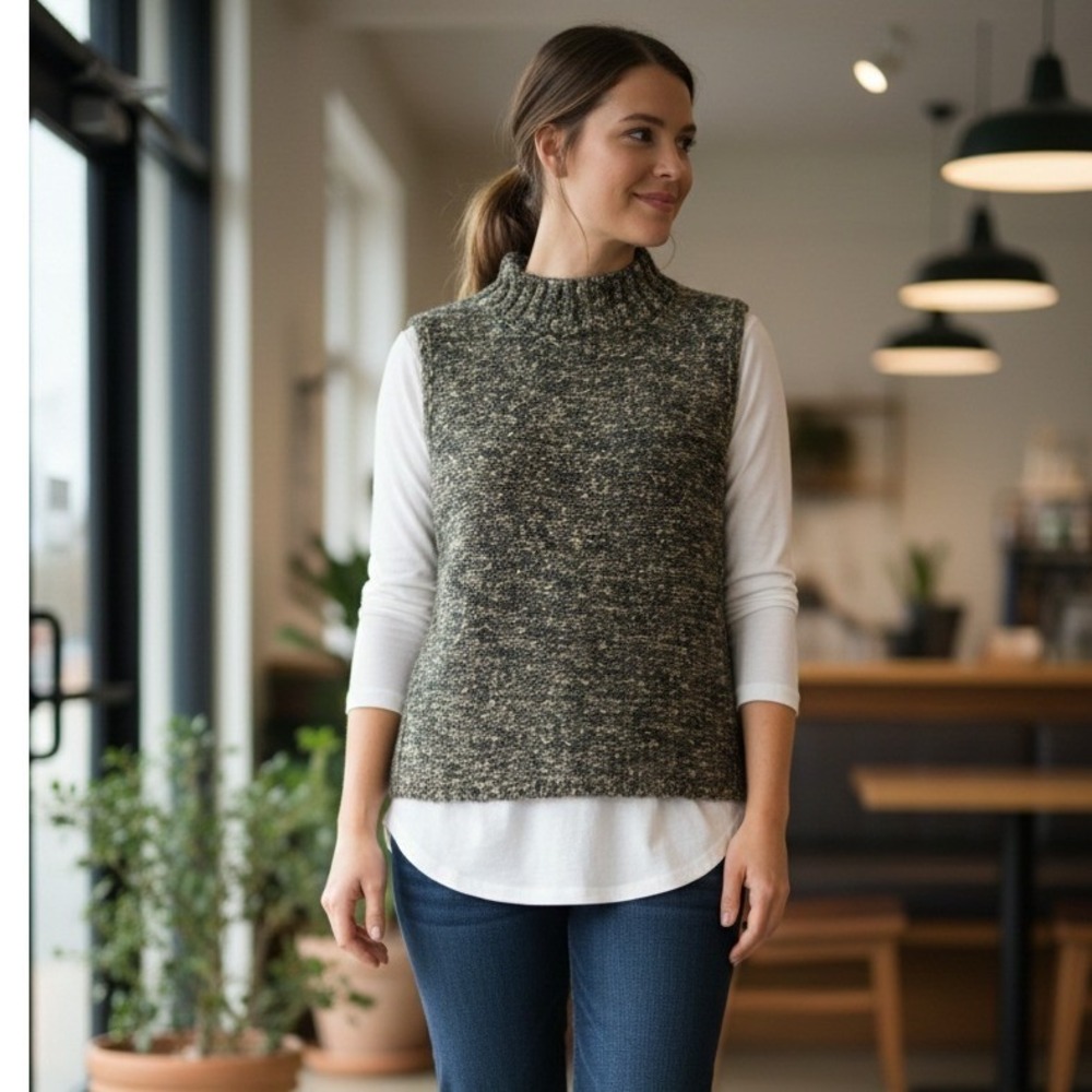 Sigrid Olsen Sport Vintage Marled Knit Mock‎ Neck Sweater Vest Petite M